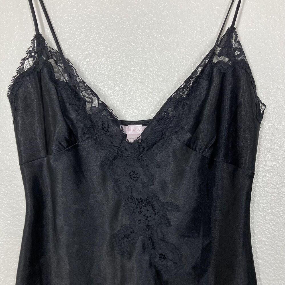 Victoria's Secret Chemise Nightgown Y2K Small Black Satin Lace Sleep Slip - Picture 2 of 14